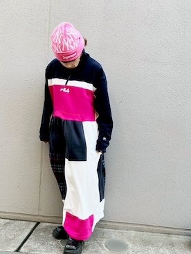 「Supreme （シュプリーム）のアイテム（帽子）」を使った、savieさん（レディース・155cm）の春コーディネート