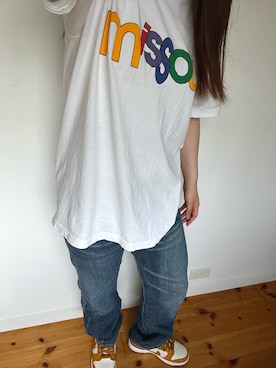 「usedのアイテム（Tシャツ/カットソー、ホワイト系）」を使った、ゴボウコゾウさん（レディース）の夏コーディネート