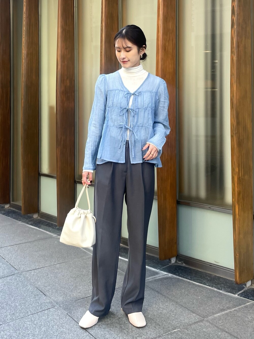 CLEIO】リボンギャザーシアーブラウス/RIBBON GATHERED SHEER BLOUSE 