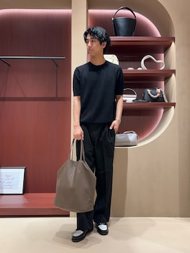 「ABAHOUSE（アバハウス）のフルニードル メッシュニットTシャツ（Tシャツ/カットソー、ブラック系）」を使った、Makotoさん（メンズ・180cm）の春コーディネート