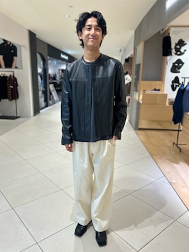 「アイテム（ライダースジャケット）」を使った、Makotoさん（メンズ・180cm）の秋コーディネート