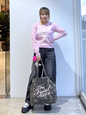 「X-girl（エックスガール）のアイテム」を使った、かのんさん（レディース・155cm）の秋コーディネート