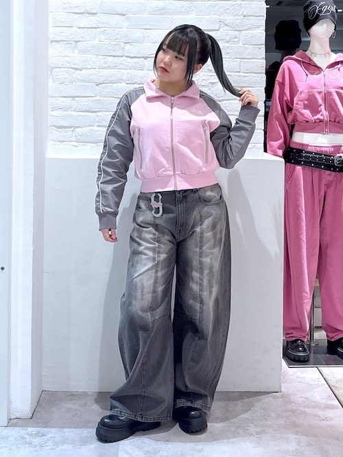 WOVEN MIX SWEAT ZIP UP TOP（スウェット）｜X-girl（エックスガール