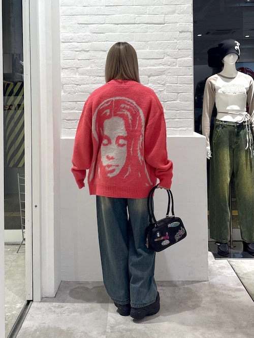 ブランドガール様 X-girl】COLLAGE GRAPHIC JACQUARD KNIT CARDIGAN ジャガードニット