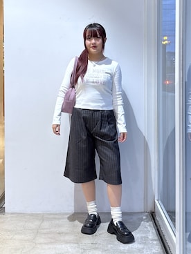 「X-girl（エックスガール）のアイテム」を使った、かのんさん（レディース・155cm）の秋コーディネート