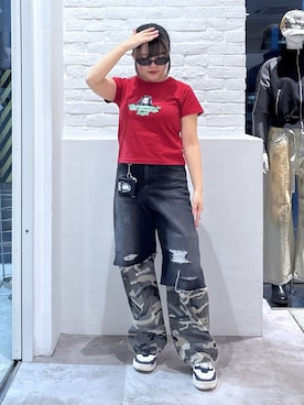 「アイテム（ポーチ）」を使った、かのんさん（レディース・155cm）の春コーディネート