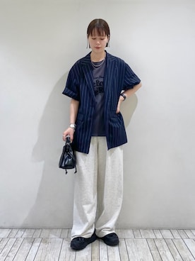 「KBF（ケイビーエフ）のアイテム（ジャケット/アウター）」を使った、misakiさん（レディース・160cm）の夏コーディネート