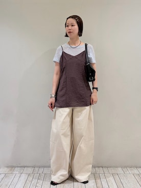 「KBF（ケイビーエフ）のキャミビスチェSETトップス（Tシャツ/カットソー、ブルー系）」を使った、misakiさん（レディース・160cm）の夏コーディネート