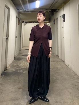 「KBF（ケイビーエフ）のラッセルニットシャツ（针织衫、レッド系）」を使った、misakiさん（レディース・160cm）の春コーディネート