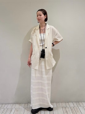 「KBF（ケイビーエフ）のアイテム（ジャケット/アウター）」を使った、misakiさん（レディース・160cm）の夏コーディネート