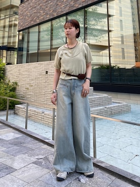 「KBF（ケイビーエフ）のWIDEレッグアジャストデニム（牛仔裤、ブルー系）」を使った、misakiさん（レディース・160cm）の春コーディネート
