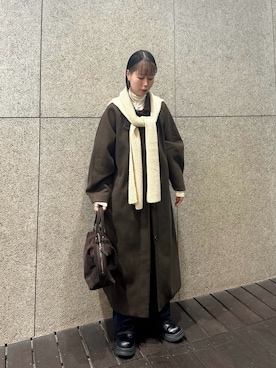 「アイテム（ステンカラーコート）」を使った、misakiさん（レディース・160cm）の冬コーディネート