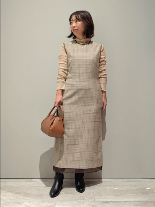 TWツイルチェックワンピース/秋服/冬服/オフィスカジュアル  