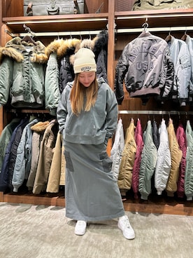 「AVIREX海老名」｜「アイテム（帽子）」を使った、あいさん（レディース・161cm）の冬コーディネート