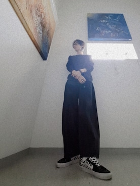 「GU（ジーユー）のアイテム（スウェット、ブラック系）」を使った、taaさん（メンズ・183cm）の春コーディネート
