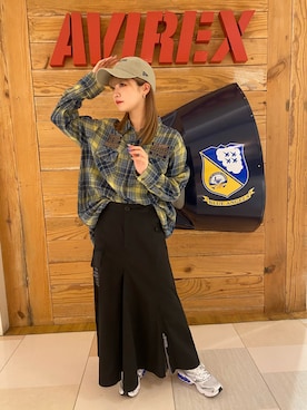 「AVIREX（アヴィレックス）の直営店限定 ×ニューエラ ポロキャップ USA国旗/AVIREX×NEW ERA 9TWENTY POLO CAP U.S.A FLAG」を使った、NANAさん（レディース・152cm）の冬コーディネート