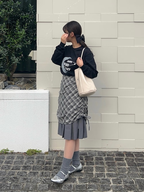 スカート drawstring check pleats skirt / ローウエストドロスト