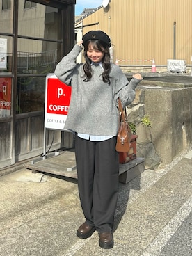 「アイテム（ハンチング/ベレー帽）」を使った、momo🐇さん（レディース・153cm）の秋コーディネート