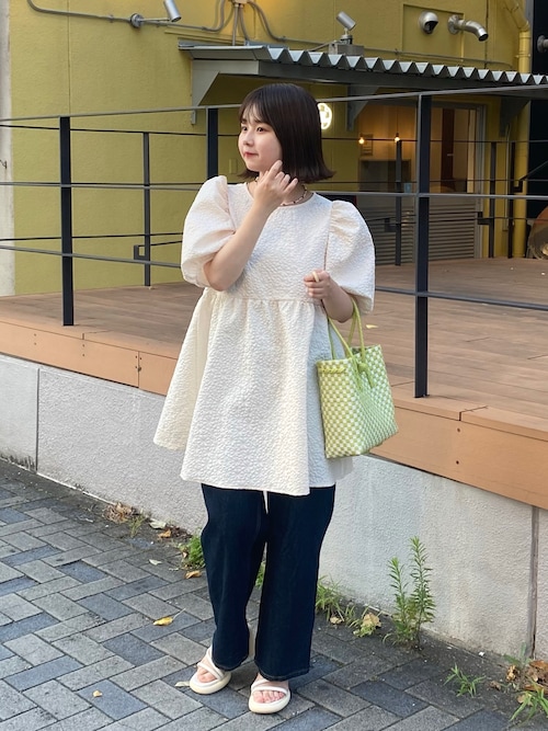 セール】エンボス後ろリボンチュニックブラウス（シャツ/ブラウス