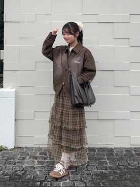 「アイテム（シュシュ）」を使った、momo🐇さん（レディース・153cm）の秋コーディネート