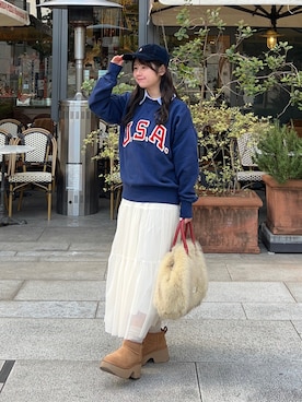 「アイテム（キャップ）」を使った、momo🐇さん（レディース・153cm）の冬コーディネート