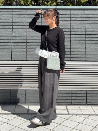 「tiptop（ティップトップ）の裾布帛ペプラム長袖カーディガン（カーディガン/ボレロ）」を使った、momo🐇さん（レディース・153cm）の秋コーディネート