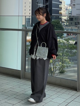 「forksy.（フォルクシー）の【forksy.】＜モンスターシリーズ＞ボリュームスリーブ ダブルジップBIGパーカー（パーカー、ブラック系）」を使った、momo🐇さん（レディース・153cm）の秋コーディネート