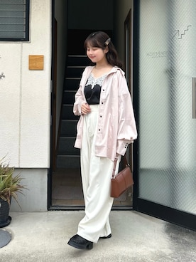 「NOGLE（ノグル）のアイテム（パンツ）」を使った、momo🐇さん（レディース・153cm）の春コーディネート