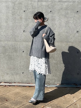 「アイテム（チュニック）」を使った、momo🐇さん（レディース・153cm）の秋コーディネート