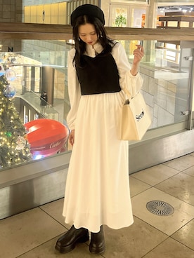 「ehka sopo（エヘカソポ）のアイテム（ハンチング/ベレー帽）」を使った、arisa.さん（レディース・157cm）の冬コーディネート