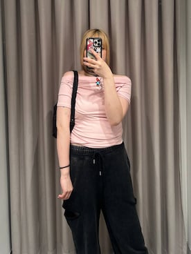 「着痩せ」｜「アイテム（スウェットパンツ）」を使った、ちぃ。さん（レディース・165cm）の夏コーディネート