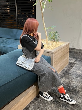 「カラーソックス」｜「アイテム（ワンピース/ドレス）」を使った、ちぃ。さん（レディース・165cm）の春コーディネート