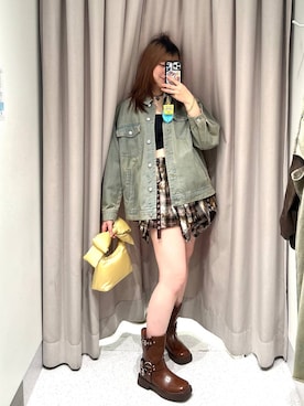 「着痩せ」｜「アイテム（デニムジャケット）」を使った、ちぃ。さん（レディース・165cm）の春コーディネート