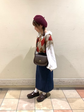 「ehka sopo（エヘカソポ）のアイテム（ハンチング/ベレー帽）」を使った、真夏さん（レディース・149cm）の秋コーディネート