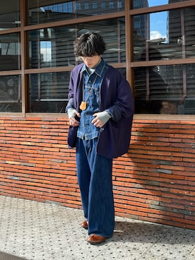 「clarks」｜「アイテム（デニムジャケット）」を使った、ruiさん（メンズ・174cm）の冬コーディネート