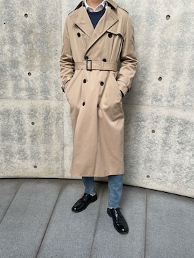 「YLEVE（イレーヴ）のアイテム（トレンチコート）」を使った、_176.2cmさん（メンズ・175cm）の冬コーディネート