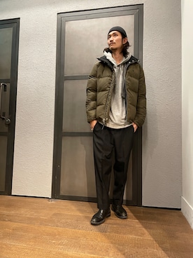 「ALLSAINTS（オールセインツ）のアイテム（ニットキャップ/ビーニー）」を使った、Malcolmさん（メンズ・179cm）の冬コーディネート