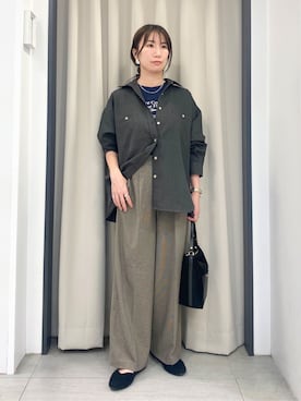 「grove（グローブ）の【カセット服/選べる着丈】洗濯機で洗えるオーバーシャツ（シャツ/ブラウス、ブラウン系）」を使った、ee___grさん（レディース・163cm）の秋コーディネート