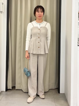 「grove（グローブ）の【貴島明日香さん着用・カセット服】リネンライク ペプラムビスチェ（シャツ/ブラウス、ベージュ系）」を使った、ee___grさん（レディース・163cm）の春コーディネート