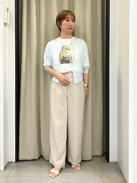 「grove（グローブ）の【洗える/名品】大人の透け感、シアーカーディガン（カーディガン/ボレロ、ブルー系）」を使った、ee___grさん（レディース・163cm）の春コーディネート
