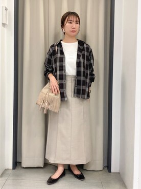 「grove（グローブ）の今の季節にちょうどいい　オンブレーチェックシャツ（シャツ/ブラウス、ブラウン系）」を使った、ee___grさん（レディース・163cm）の秋コーディネート