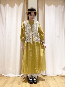 「Samansa Mos2（サマンサ モスモス）のモチーフレースベスト（ベスト）」を使った、marin.🐏さん（レディース・160cm）の夏コーディネート