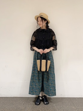 「Samansa Mos2（サマンサ モスモス）のレトロ壁紙風柄スカート（スカート）」を使った、marin.🐏さん（レディース・160cm）の春コーディネート