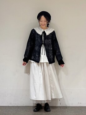 「Samansa Mos2（サマンサ モスモス）の透かしニットカーディガン（カーディガン/ボレロ）」を使った、marin.🐏さん（レディース・160cm）の冬コーディネート