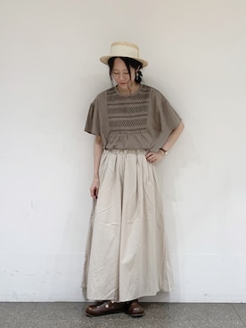 marin.🐏さんの「スモッキング刺繍Tシャツ」を使ったコーディネート