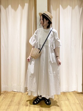 「Samansa Mos2（サマンサ モスモス）のモチーフレースワンピース（ワンピース）」を使った、marin.🐏さん（レディース・160cm）の春コーディネート