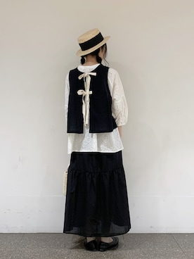 「Samansa Mos2（サマンサ モスモス）のインドカットワーク刺繍七分袖ブラウス（シャツ/ブラウス）」を使った、marin.🐏さん（レディース・160cm）の夏コーディネート