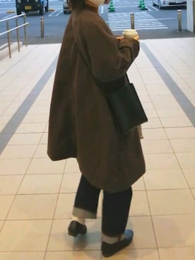 「Green　Parks（グリーンパークス）のアイテム（ノーカラーコート）」を使った、ayaさん（レディース・153cm）の冬コーディネート