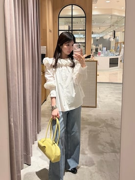 「mystic（ミスティック）のコットンキャンディブラウス（シャツ/ブラウス、ホワイト系）」を使った、asukaさん（レディース・162cm）の春コーディネート