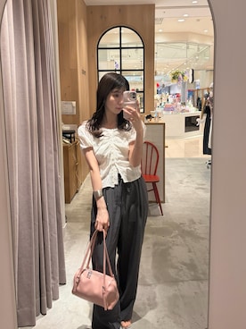 「mystic（ミスティック）のキャップスリーブコットンレースブラウス（シャツ/ブラウス、ホワイト系）」を使った、asukaさん（レディース・162cm）の夏コーディネート